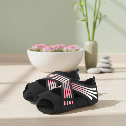 Chausson yoga sangles roses fond zen