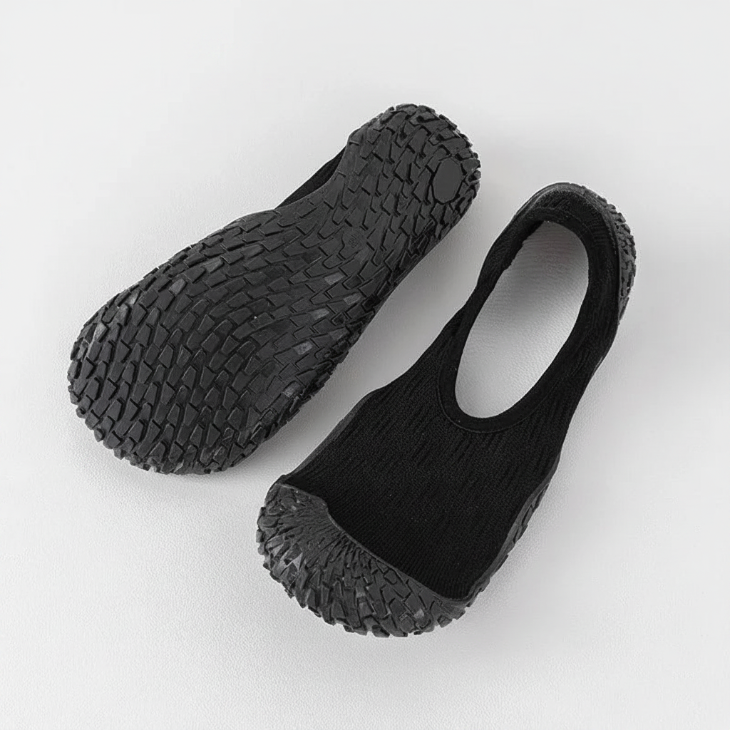 Chaussons pour yoga noir semelle antidérapante et tige tricot 
