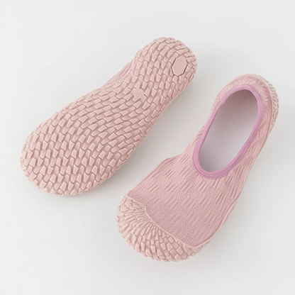 Chaussons yoga rose pâle semelle antidérapante et tige tricot 