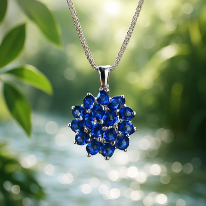 Collier femme argent chaine pendentif pierre naturelle kyanite en forme de fleur de lotus nature zen