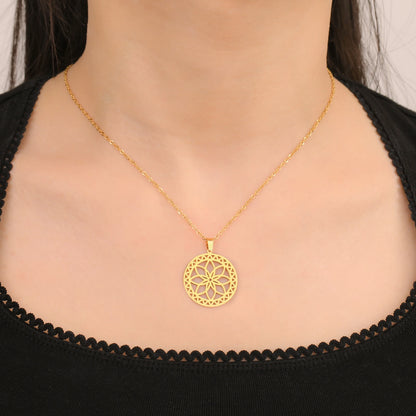 Collier acier inoxydable doré pendentif fleur de vie géométrie sacrée