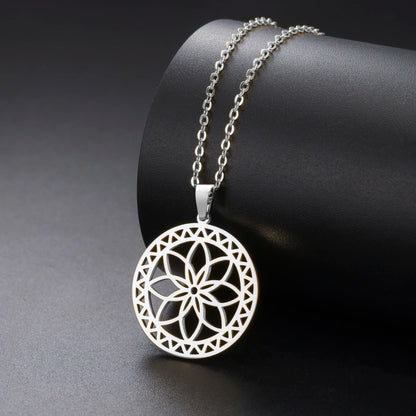 Collier acier inoxydable doré pendentif fleur de vie géométrie sacrée