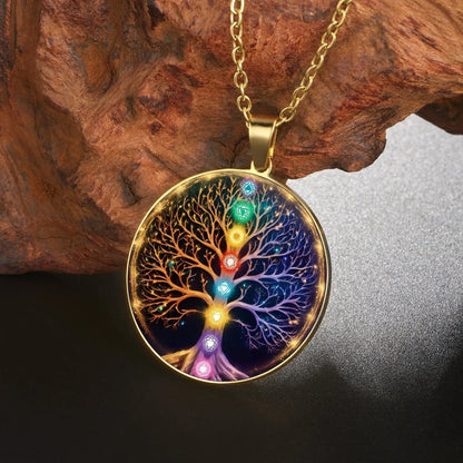 collier arbre de vie 7 chakras acier inoxydable doré