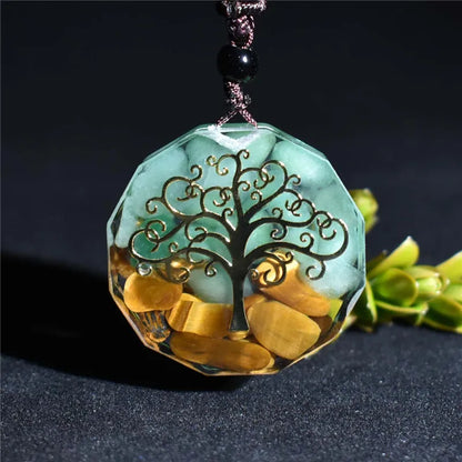 Collier arbre de vie orgonite aventurine verte pierre naturelle cordon ajustable