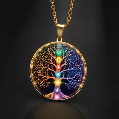collier arbre de vie 7 chakras acier inoxydable doré