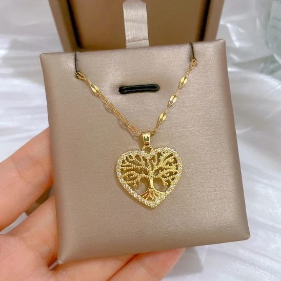 collier arbre de vie pendentif en forme de coeur acier inoxydable