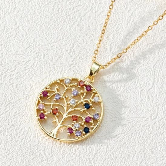 collier-arbre-de-vie-pierres-colorées-acier-inoxydable-doré