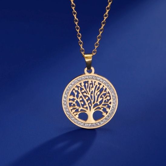 collier arbre de vie or pendentif rond zicons