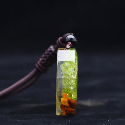 Collier arbre de vie orgonite olivine pierre naturelle cordon ajustable