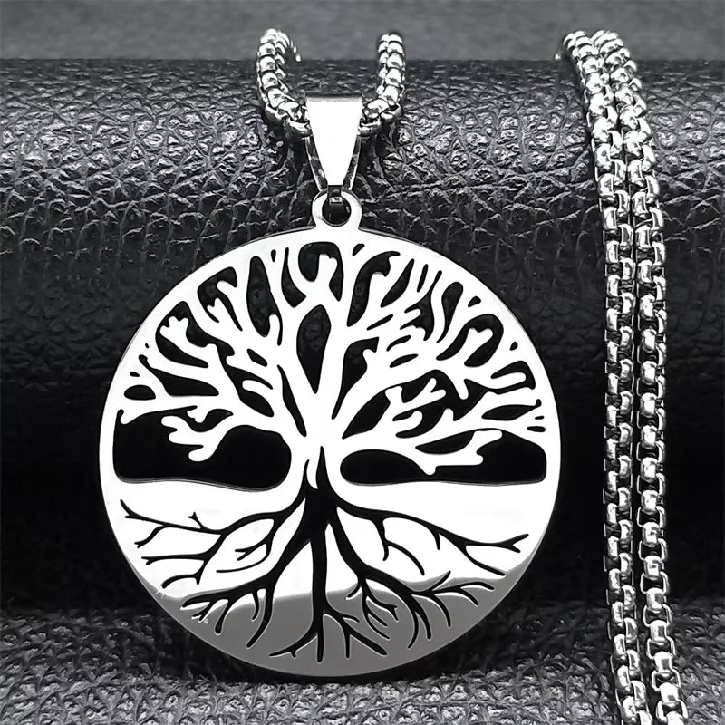 collier arbre de vie racine argenté pendentif chaine