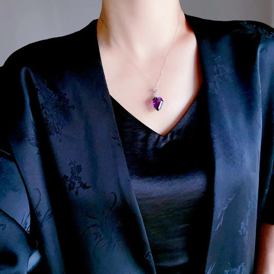 Collier argent femme chaine et pendentif améthyste pierre naturelle violette en forme de coeur