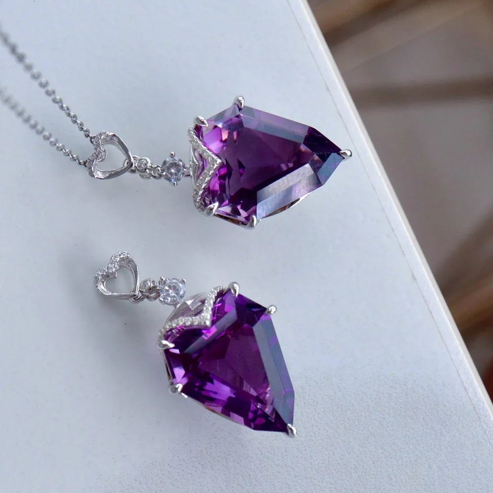 Collier argent femme chaine et pendentif améthyste pierre naturelle violette en forme de coeur