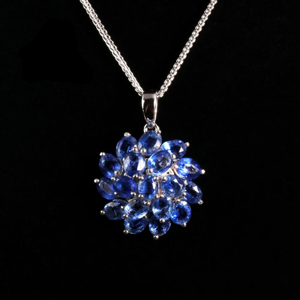 Collier femme argent chaine pendentif pierre naturelle kyanite en forme de fleur de lotus