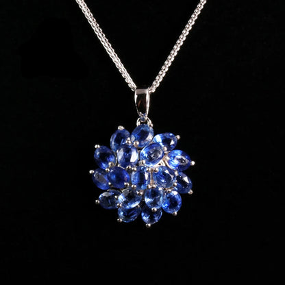 Collier femme argent chaine pendentif pierre naturelle kyanite en forme de fleur de lotus
