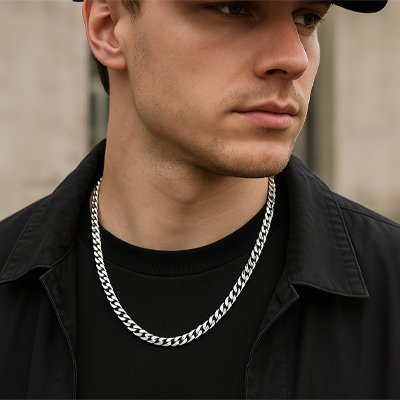 collier argent hommes chaine cubaine design intemporelle