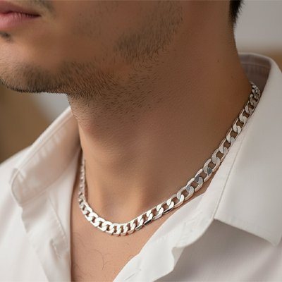 collier argent hommes chaine cubaine design intemporelle