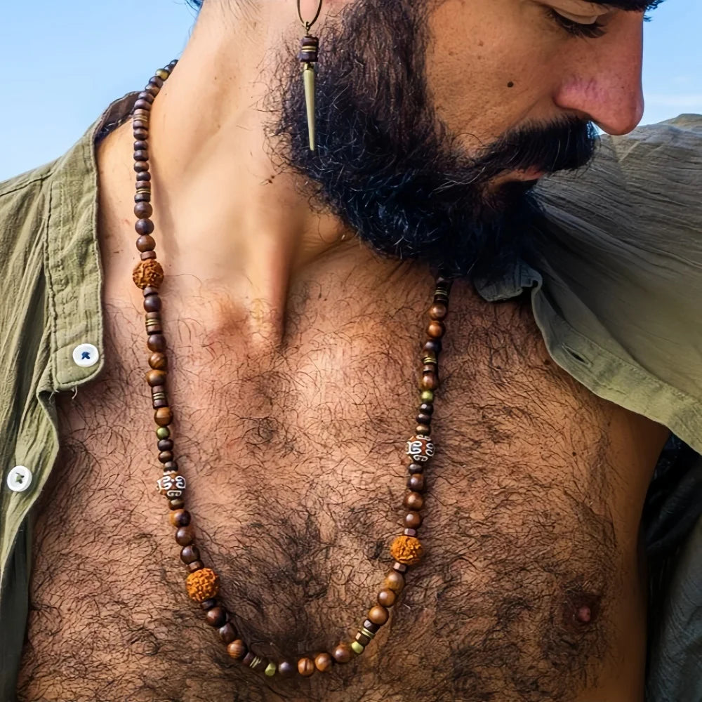 collier de perles bois de noix de coco bohême ethnique