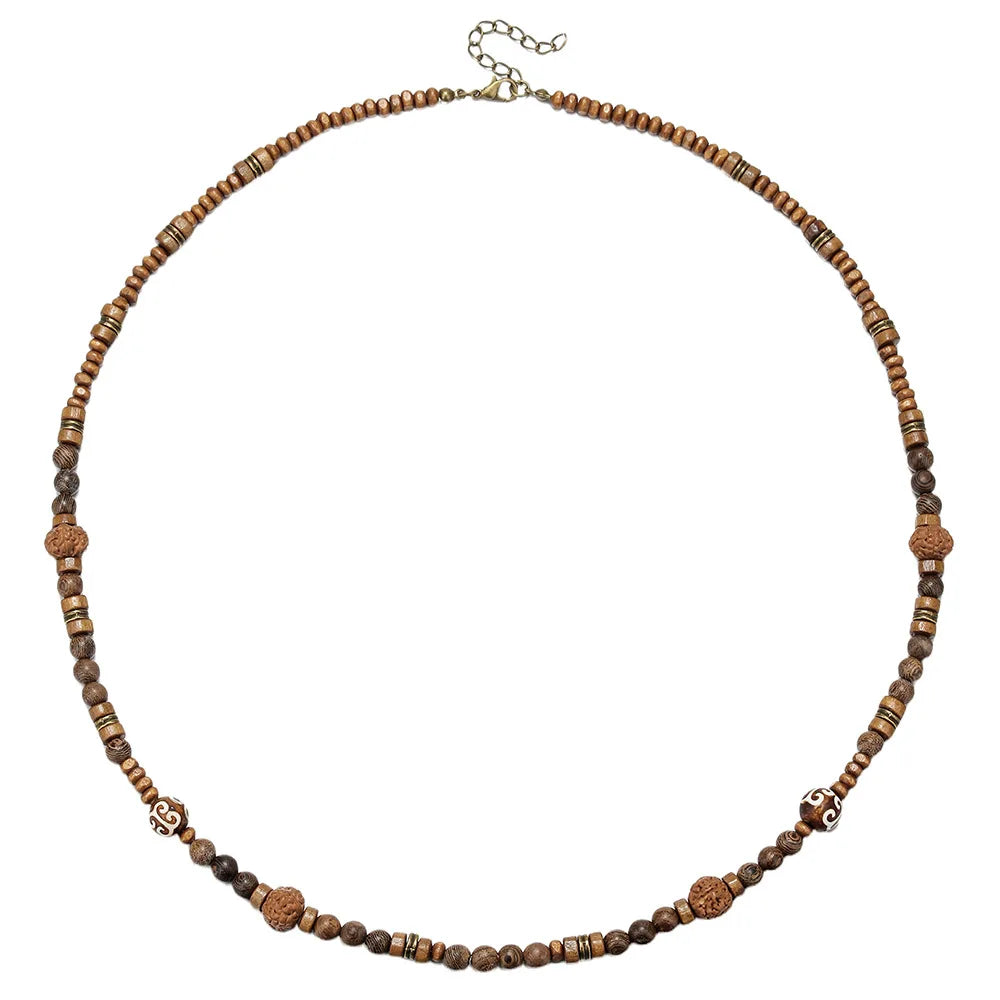collier de perles bois de noix de coco bohême ethnique