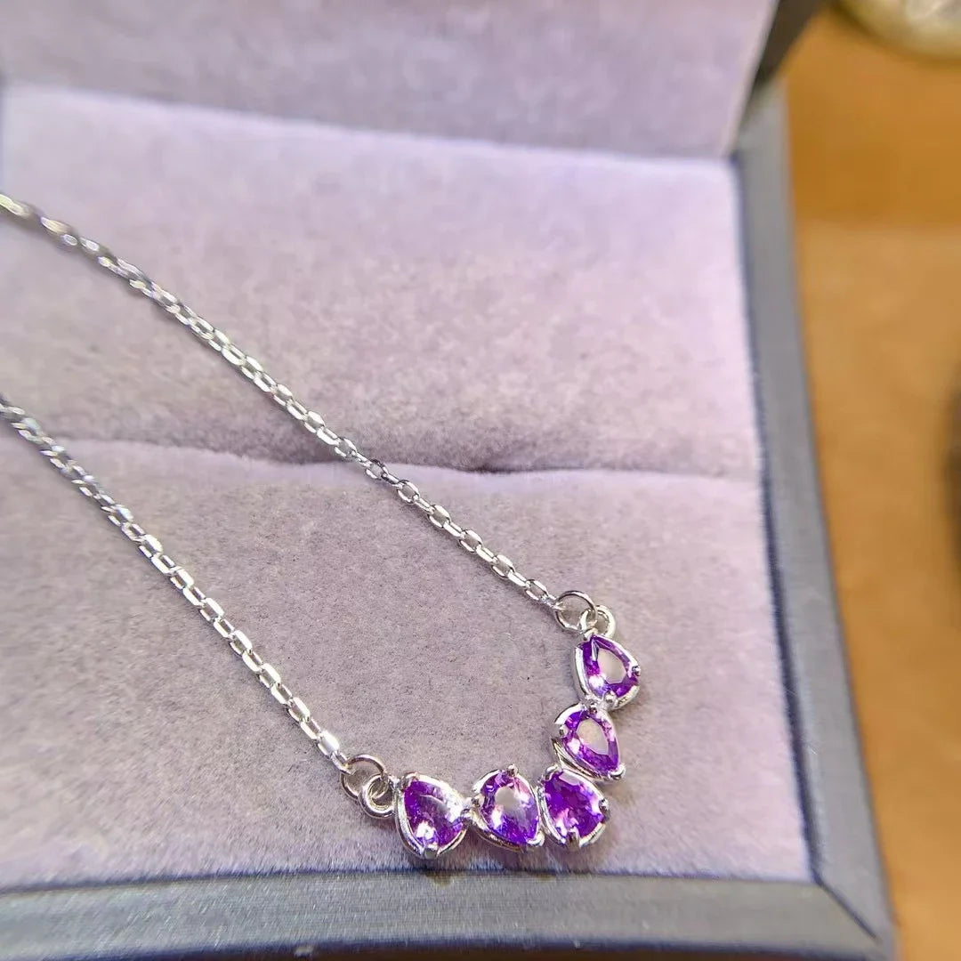 collier femme argent sterling 925 plaqué platine améthyste pierre naturelle violette apaisante anti stress