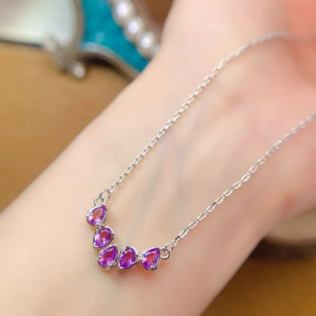 collier femme argent sterling 925 plaqué platine améthyste pierre naturelle violette apaisante anti stress