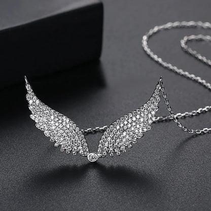 collier femme ailes d'ange cuivre argenté zircons cubiques