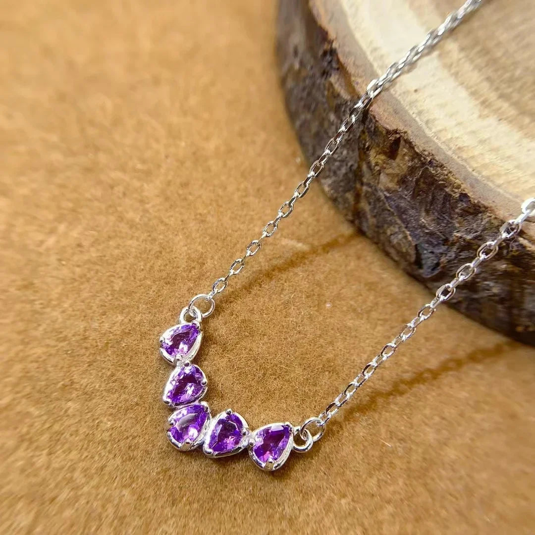 collier femme argent sterling 925 plaqué platine améthyste pierre naturelle violette apaisante anti stress