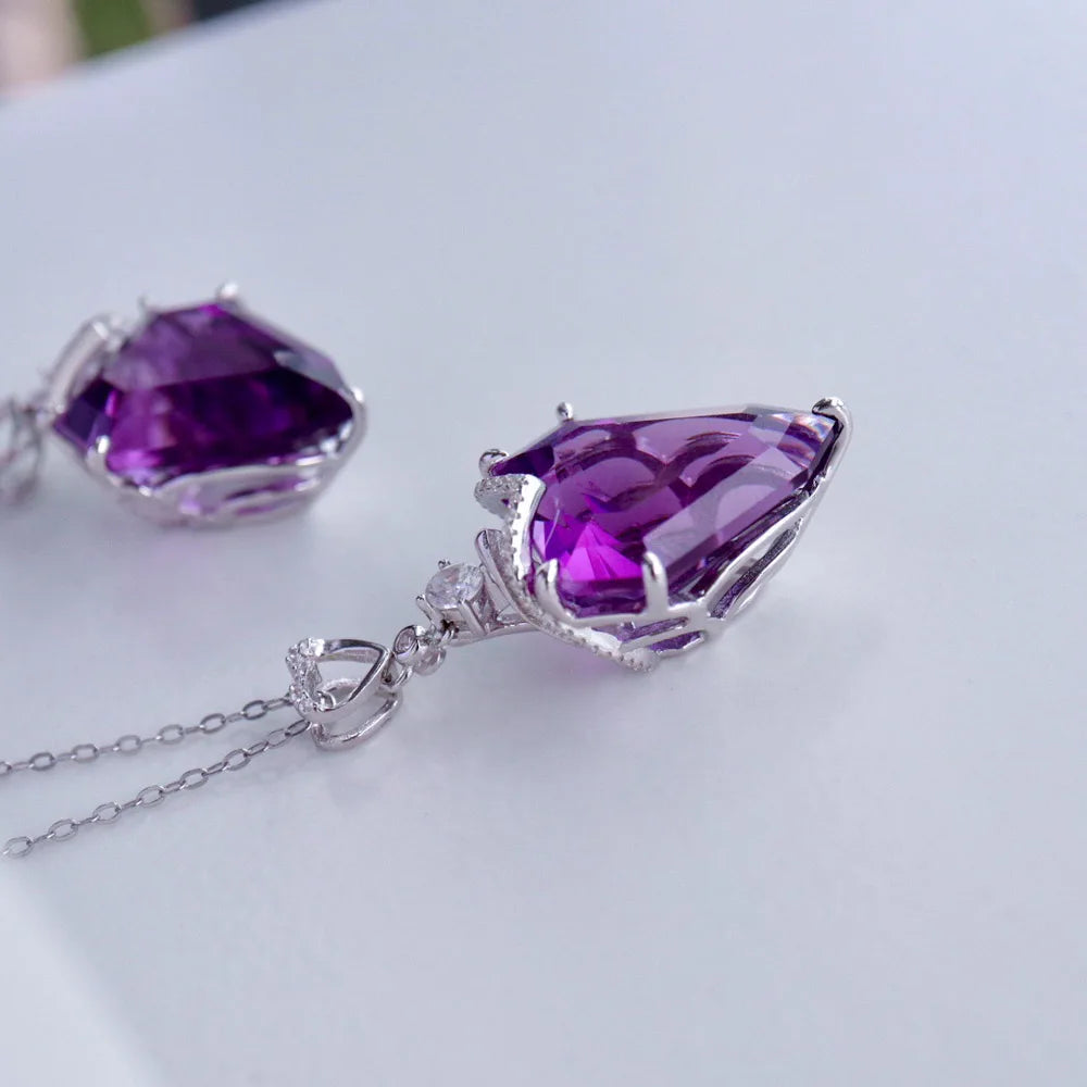 Collier argent femme chaine et pendentif améthyste pierre naturelle violette en forme de coeur