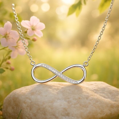 Collier argent femme symbole infini zircons