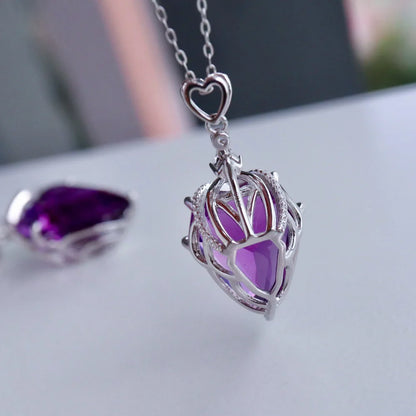 Collier argent femme chaine et pendentif améthyste pierre naturelle violette en forme de coeur