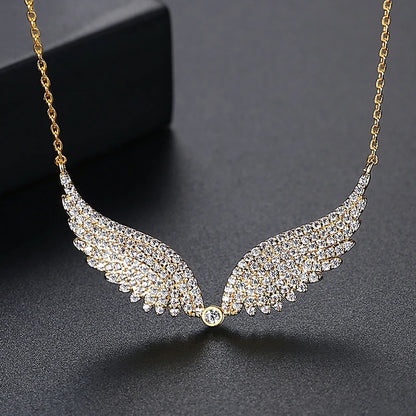 collier femme ailes d'ange cuivre argenté zircons cubiques