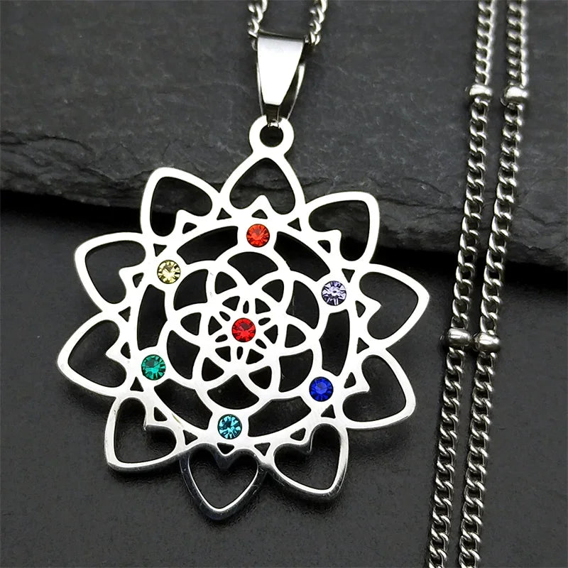 collier fleur de vie acier inoxydable 7 chakras