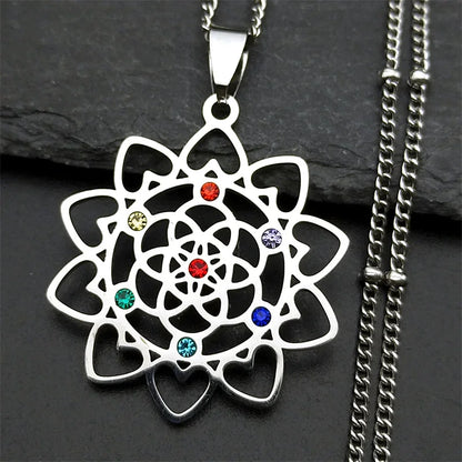 collier fleur de vie acier inoxydable 7 chakras