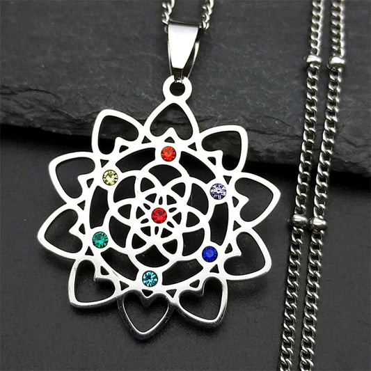 collier fleur de vie acier inoxydable 7 chakras