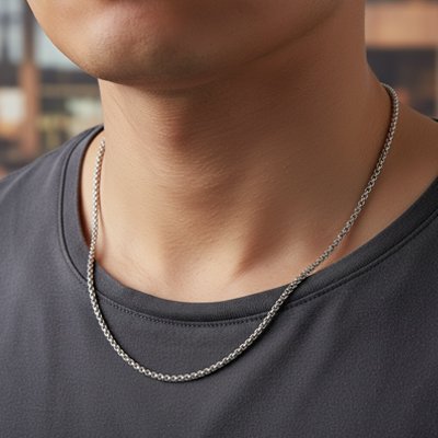 collier homme chaine fine acier inoxydable argenté