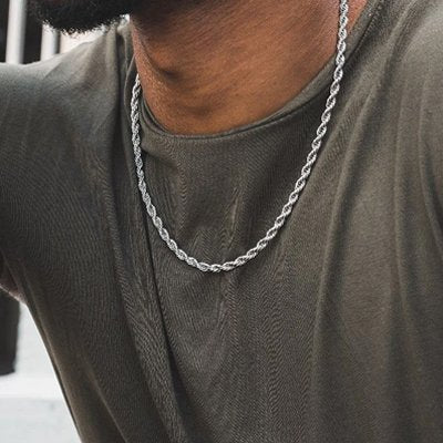 collier homme acier inoxydable argenté torsadé