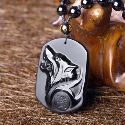 Collier homme pierre naturelle obsidienne perles noires sculptées