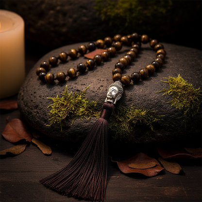 Collier homme pierre naturelle - pendentif Bouddha argent sur pierre et mousse zen
