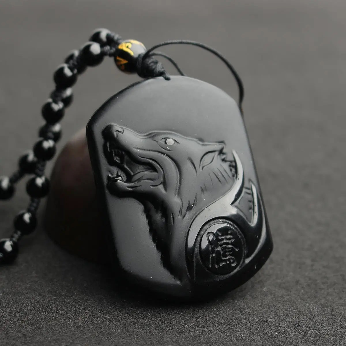 Collier homme pierre | Obsidienne Loup