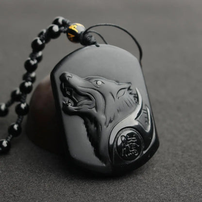 Collier homme pierre | Obsidienne Loup