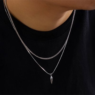 Collier homme chaine double pointe d'argent