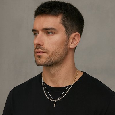 Collier homme chaine double pointe dorée