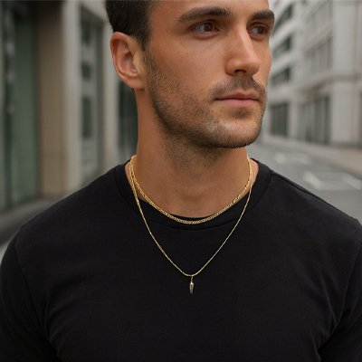 Collier homme chaine double pointe dorée