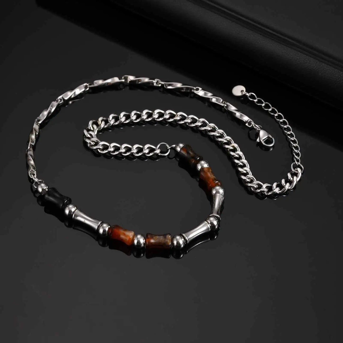 Collier perle homme agate acier inoxydable
