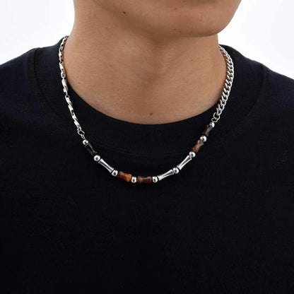 Collier perle homme agate acier inoxydable