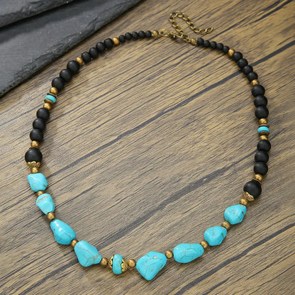collier perle turquoise anti-stress pierre naturelle apaisante alliage de zinc