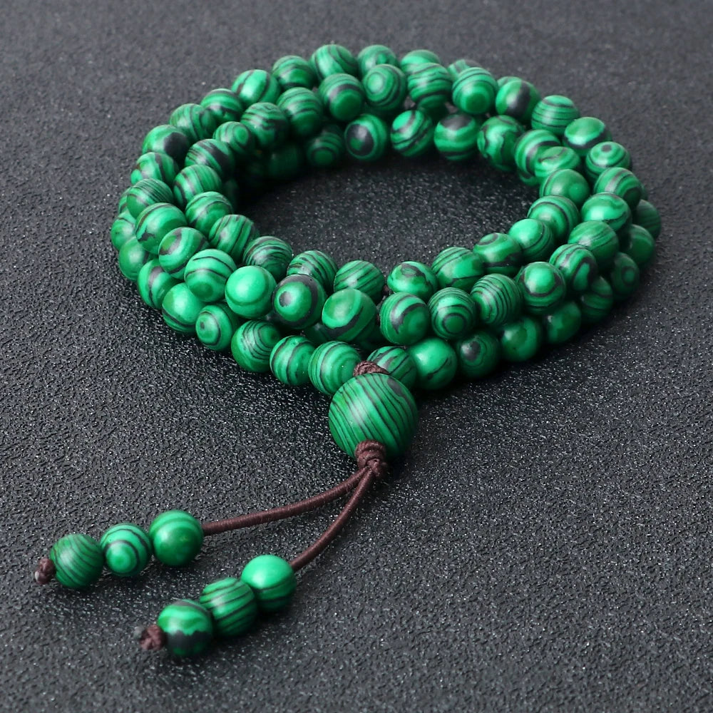 Collier perle malachite 108 perles enroulé en bracelet – accessoire bien-être