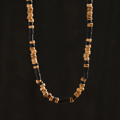 Coller perle en bois homme, perles marron et noires