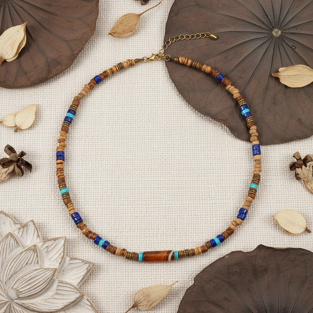 Collier homme perle fond tribal zen
