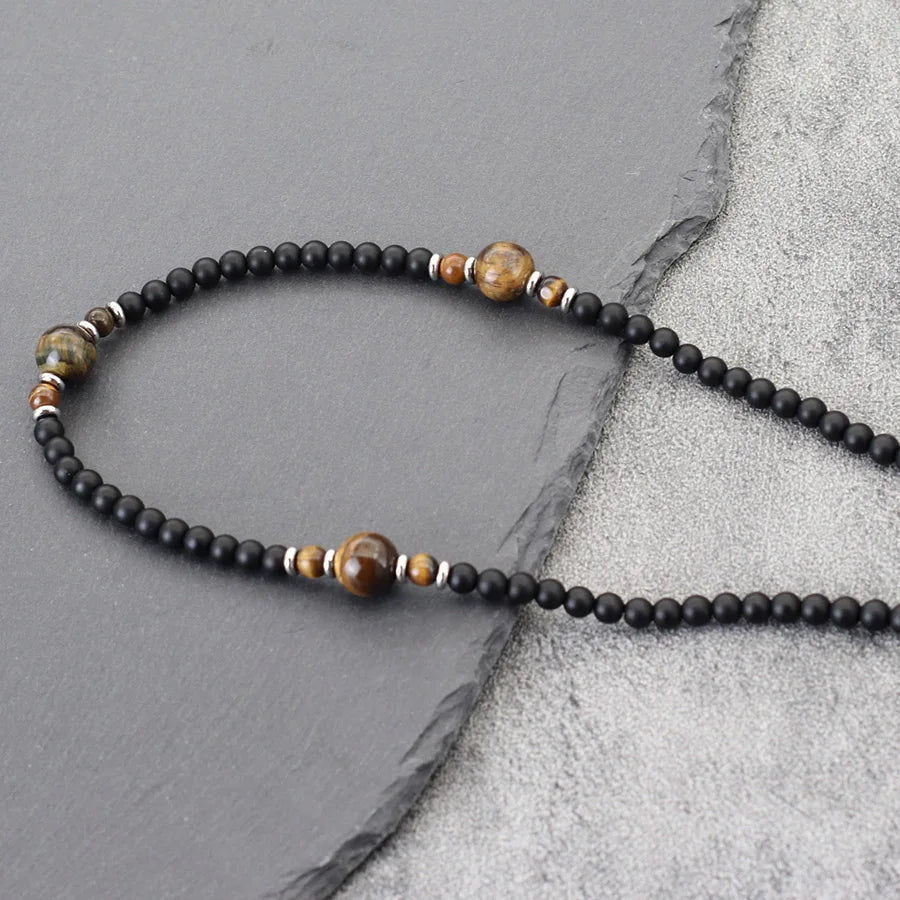 Collier perle homme onyx et œil de tigre – bijou masculin pierre naturelle