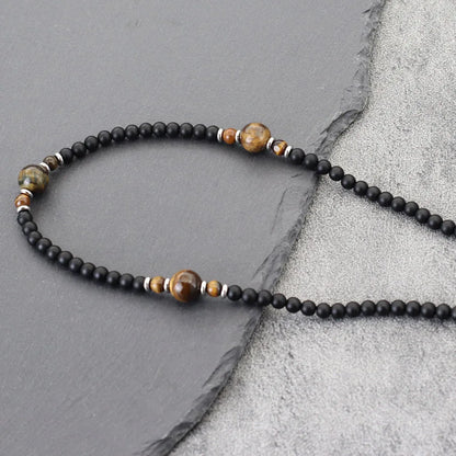 Collier perle homme onyx et œil de tigre – bijou masculin pierre naturelle